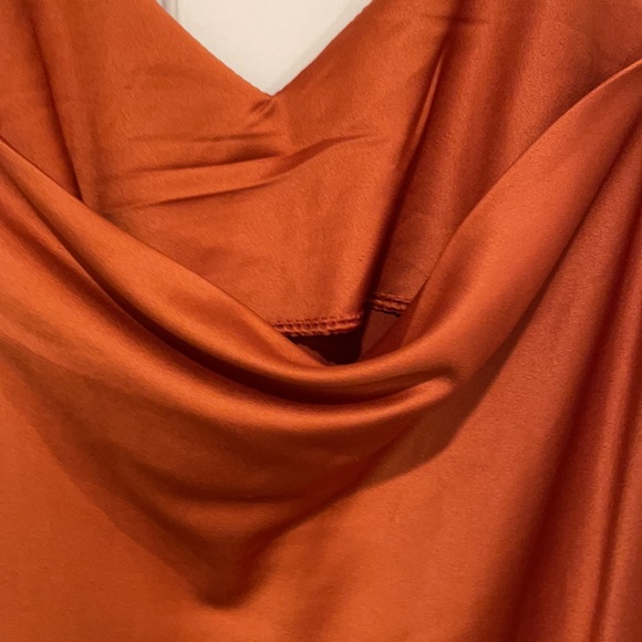 Pretty burnt orange silky spaghetti strap dress with two side slits going up leg - Picture 6 of 9